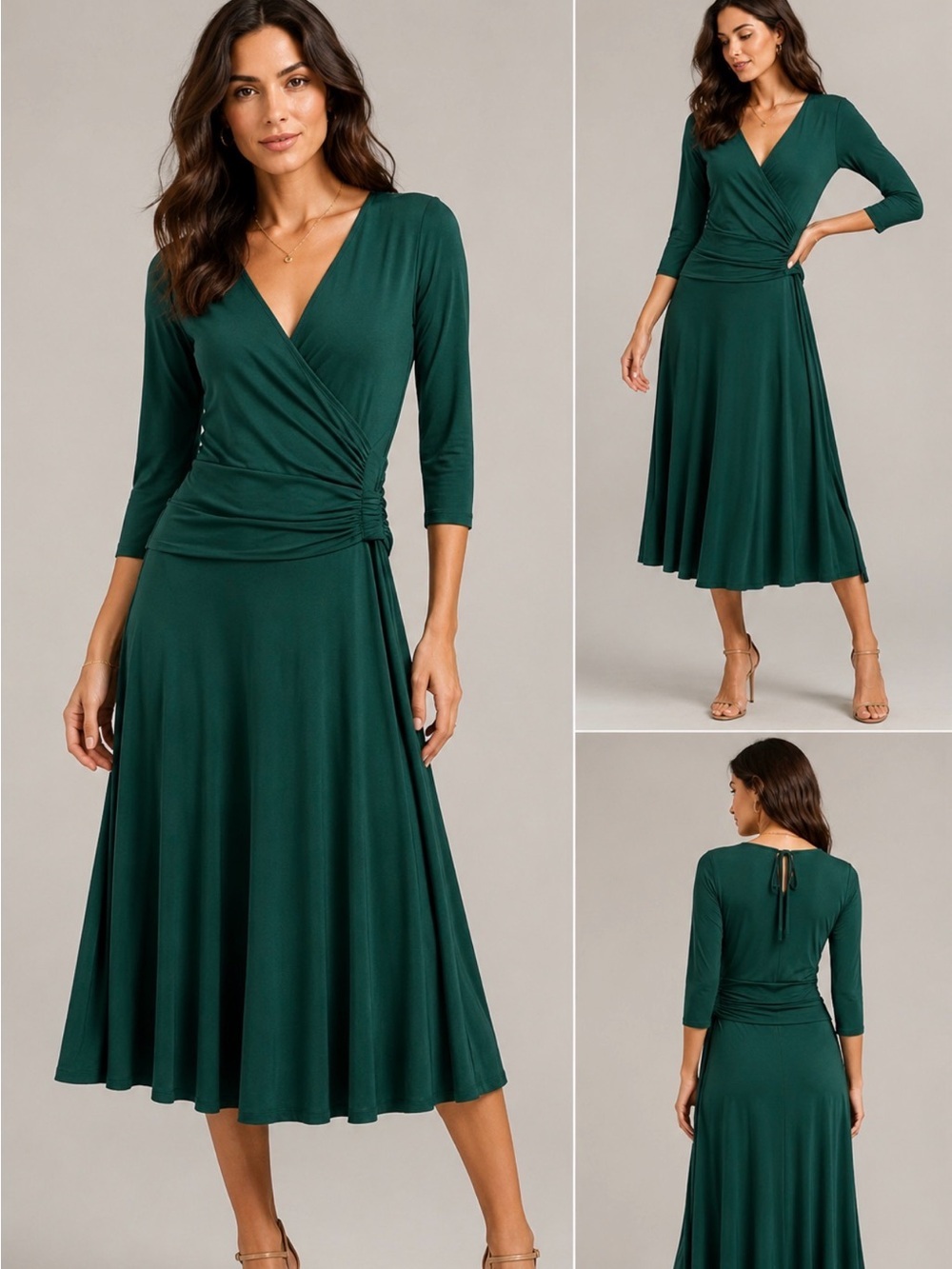 BCBGMaxAzria Forest Green Wrap Midi Dress N0592